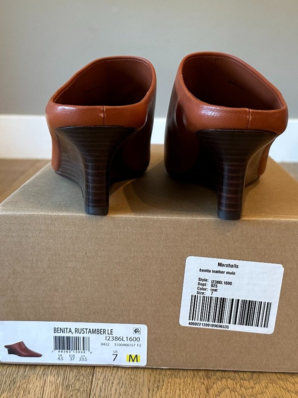 Vince Leather Benita Square Toe Slip On Clog Wedge Heel Pumps (Rust Amber) - Picture 15 of 16